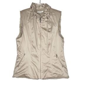 CABI Reversible Vest Faux Sherpa Lined Zip Up Satin Champagne Beige Size Medium